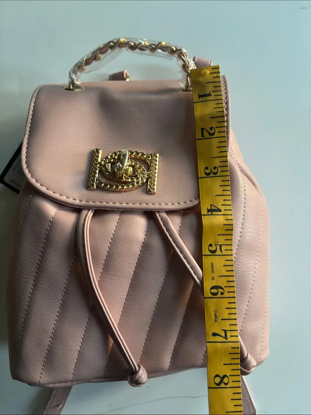 Quilted Pink Mini Backpack with Gold Hardware
